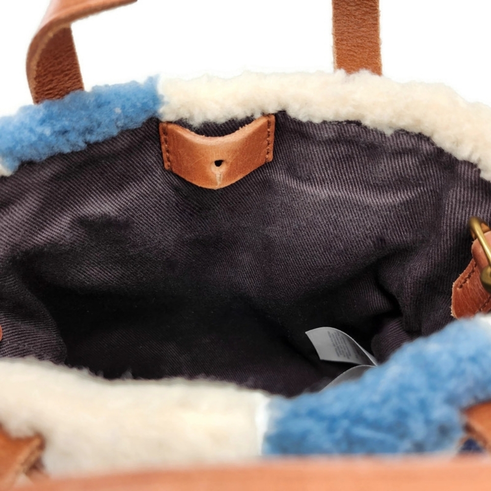 Madewell Transport White & Blue   Checkered Sherpa Small Satchel Crossbody Bag - Picture 11 of 14